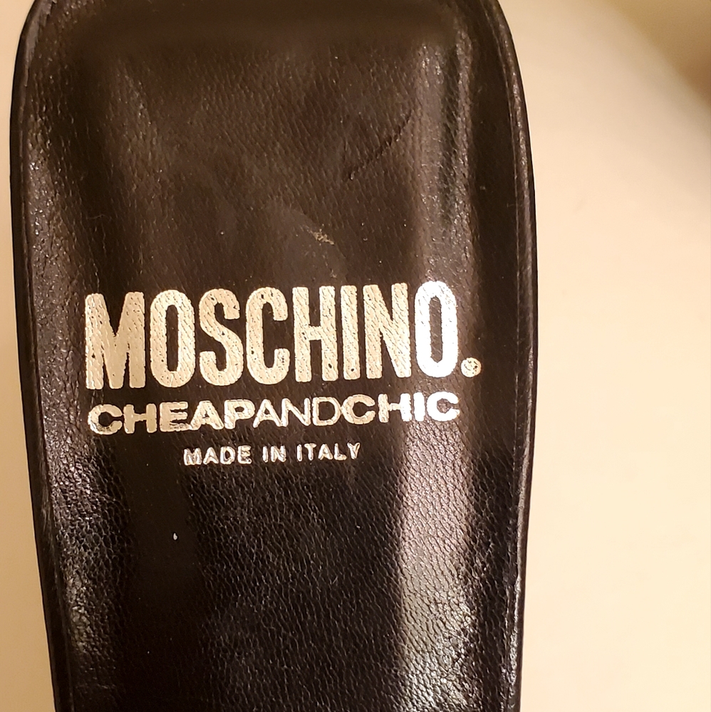 MOSCHINO CheapAndChic Black And White Kitten Heal Pointy Toe Spectators Mules - Picture 7 of 9